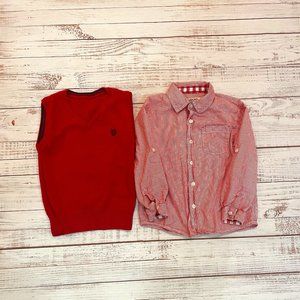 Boys Holiday Sweater Vest and Candy Cane Stripe Button Up Shirt Set